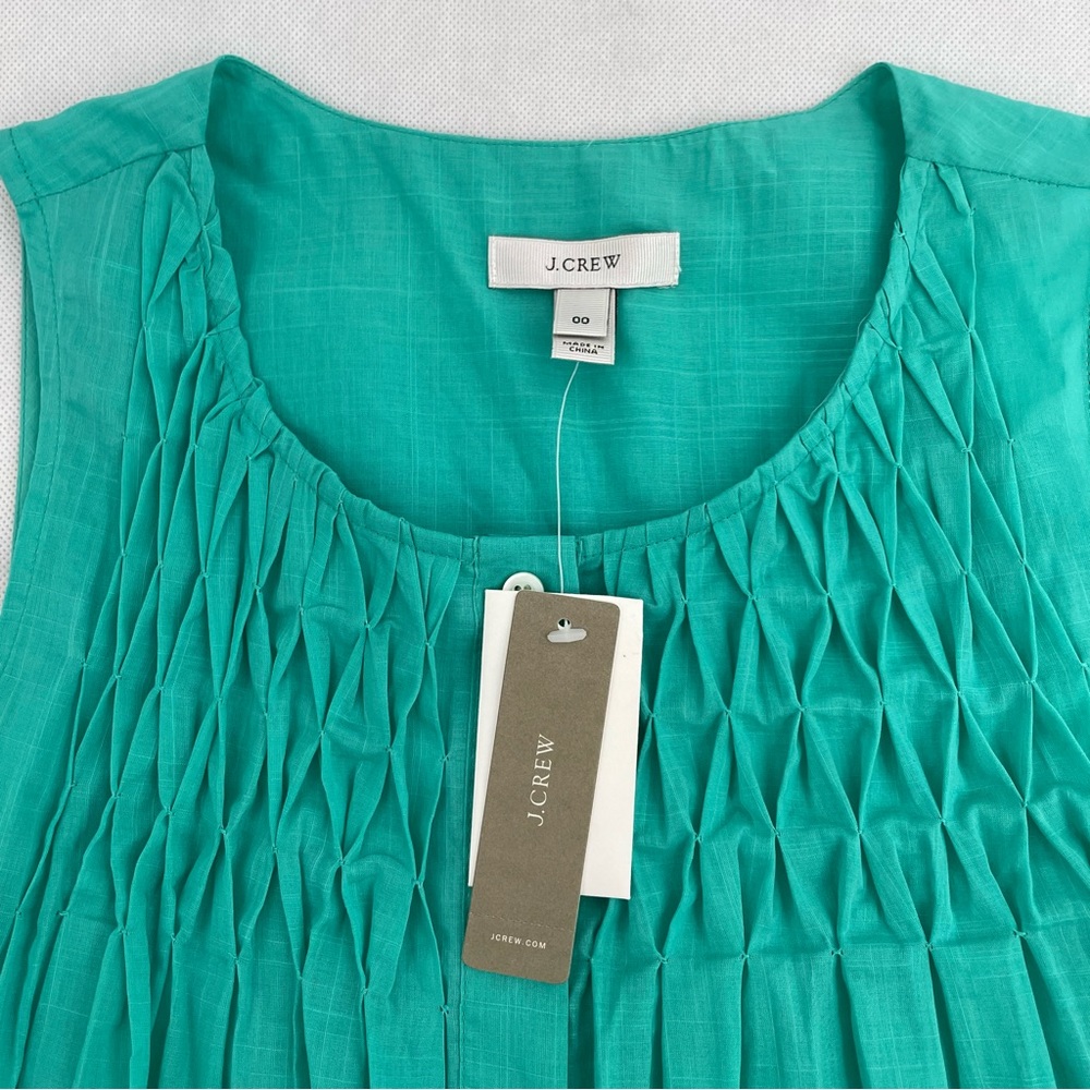 NEW NWT J. Crew Smocked Top sz 00 mint sleeveless #43087 summer button-front $88 - Picture 3 of 8